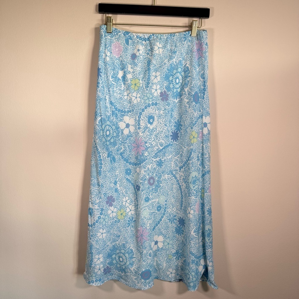 Sigrid Olsen Sport Floral Flowy Lined Blue White Rayon Maxi Skirt A-Line M - Picture 4 of 7